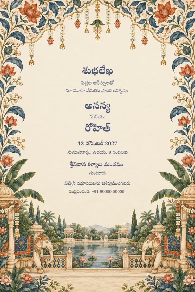 Telugu Kalamkari Garden Wedding Invitation
