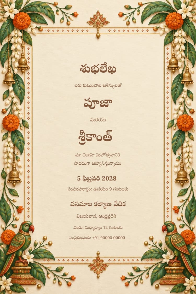 Telugu Kondapalli Garden Wedding Invitation