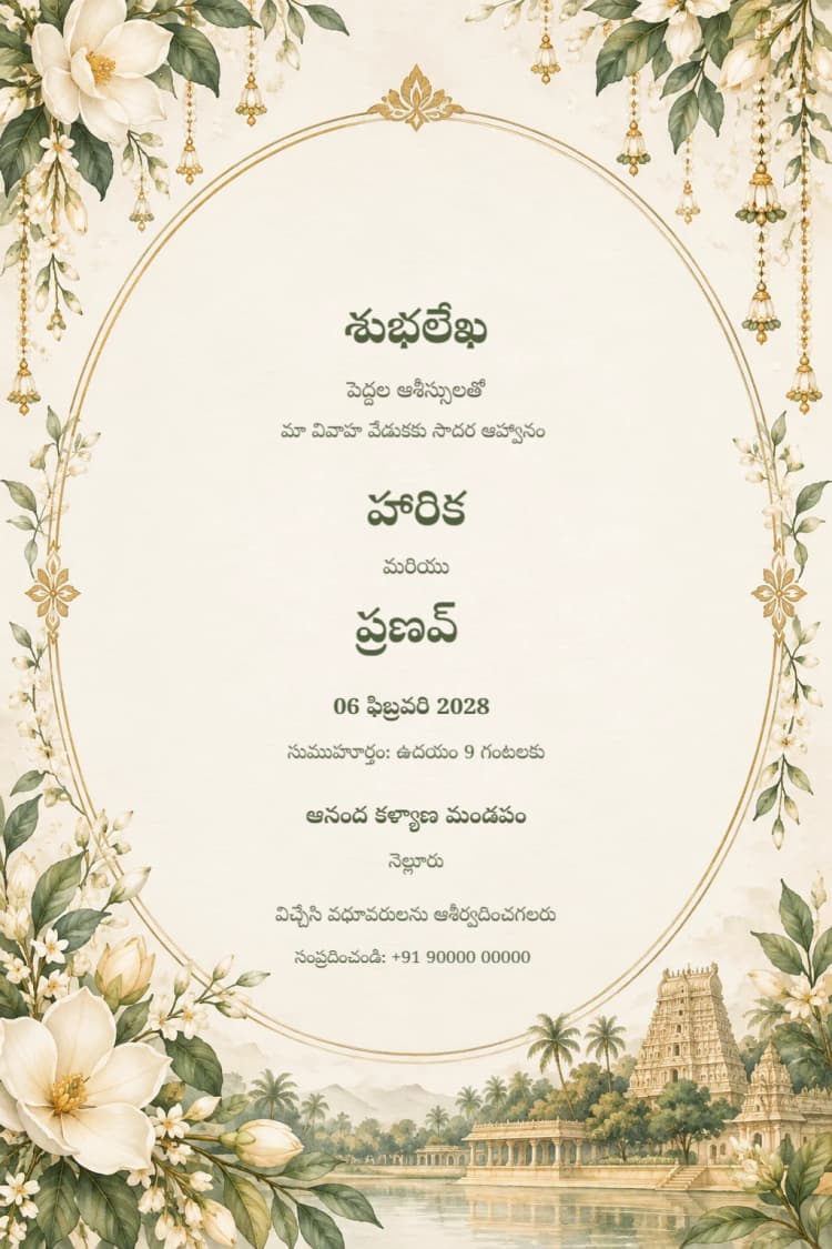 Telugu Champagne Magnolia Wedding Invitation