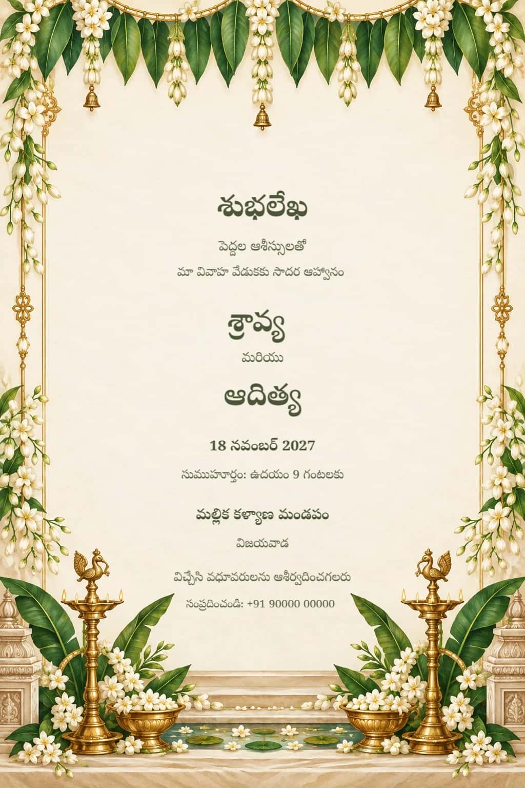 Telugu Mallika Jasmine Wedding Invitation