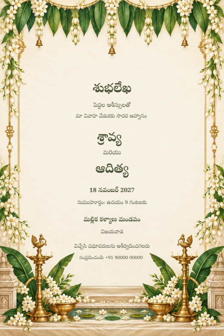 Telugu Mallika Jasmine Wedding Invitation