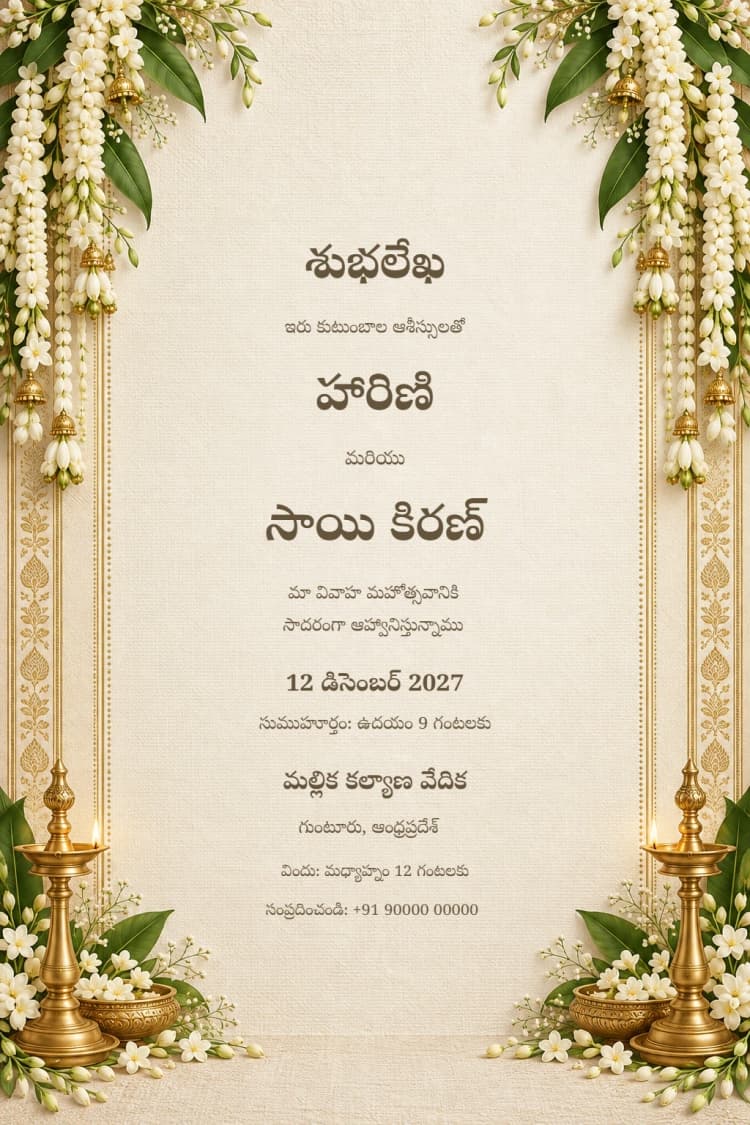 Telugu Mangalagiri Mallika Wedding Invitation