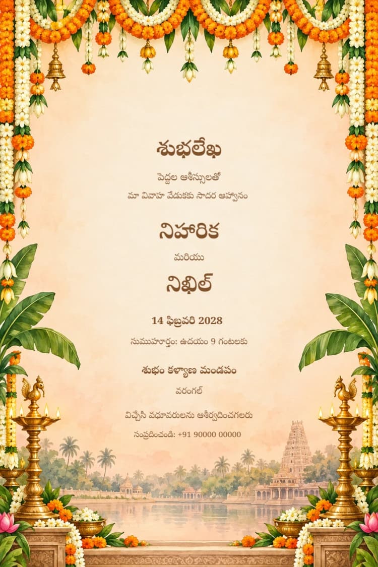Telugu Marigold Celebration Wedding Invitation