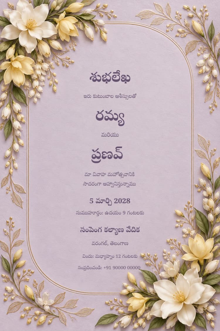 Telugu Moonlit Champaka Wedding Invitation