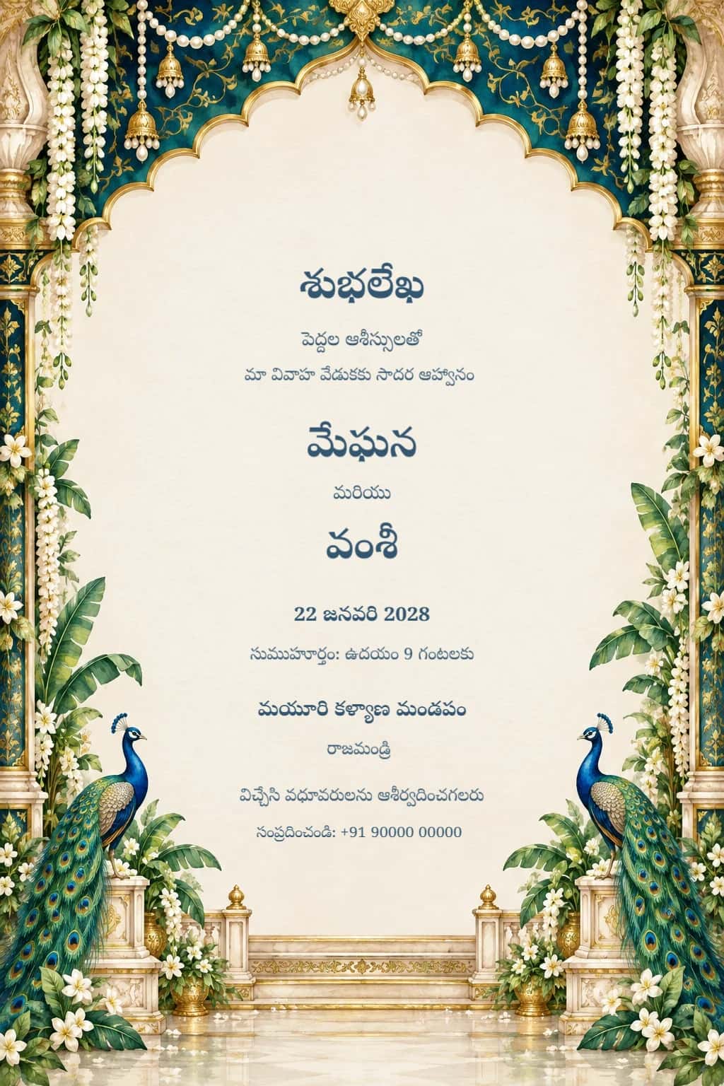 Telugu Sapphire Peacock Wedding Invitation