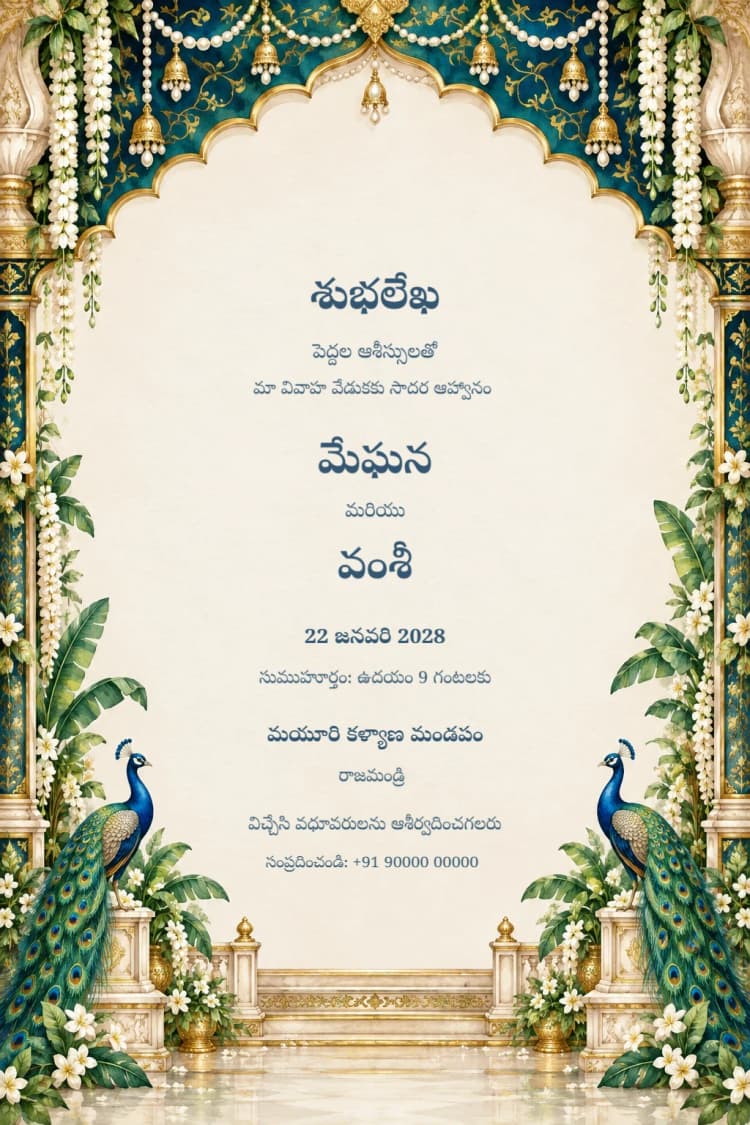 Telugu Sapphire Peacock Wedding Invitation