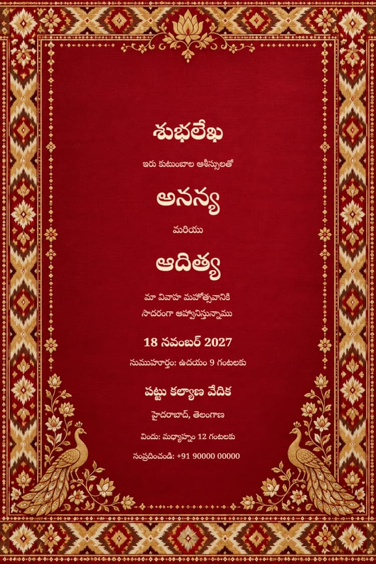 Telugu Pochampally Ruby Wedding Invitation