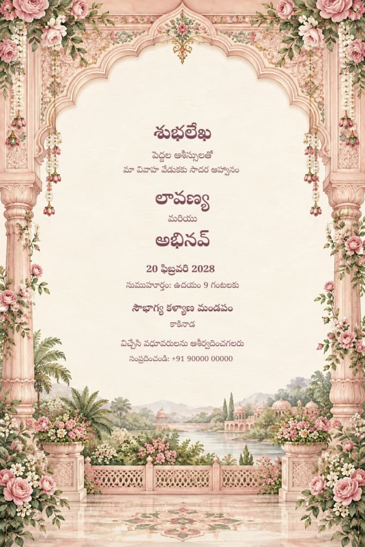 Telugu Rose Courtyard Wedding Invitation