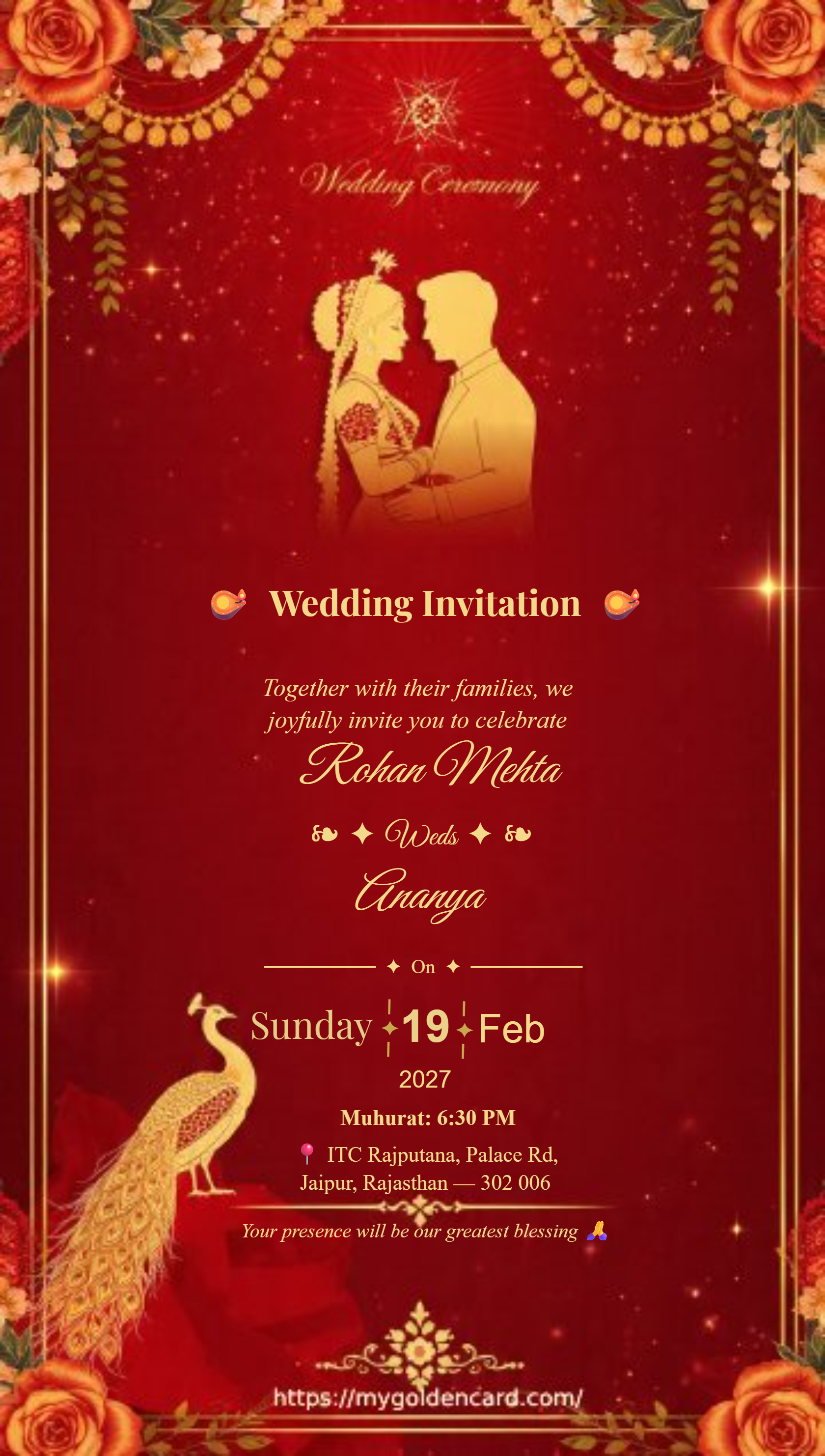 Classic Hindu Wedding Invitation Card Golden Royal Theme