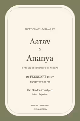 Modern Olive Rounded Frame Wedding Invitation