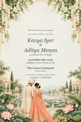 Lotus Garden Couple Wedding Invitation