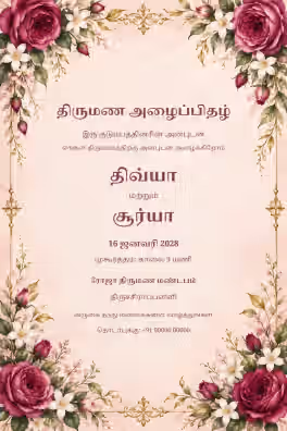 Tamil Rose and Jasmine Wedding Invitation