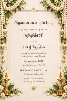 Tamil Malligai Ivory Wedding Invitation