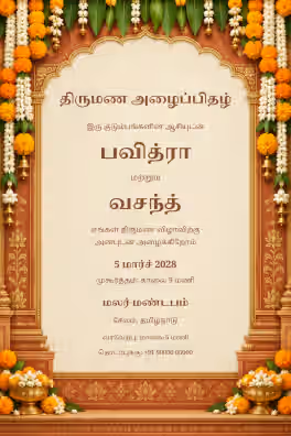 Tamil Marigold Sunset Wedding Invitation
