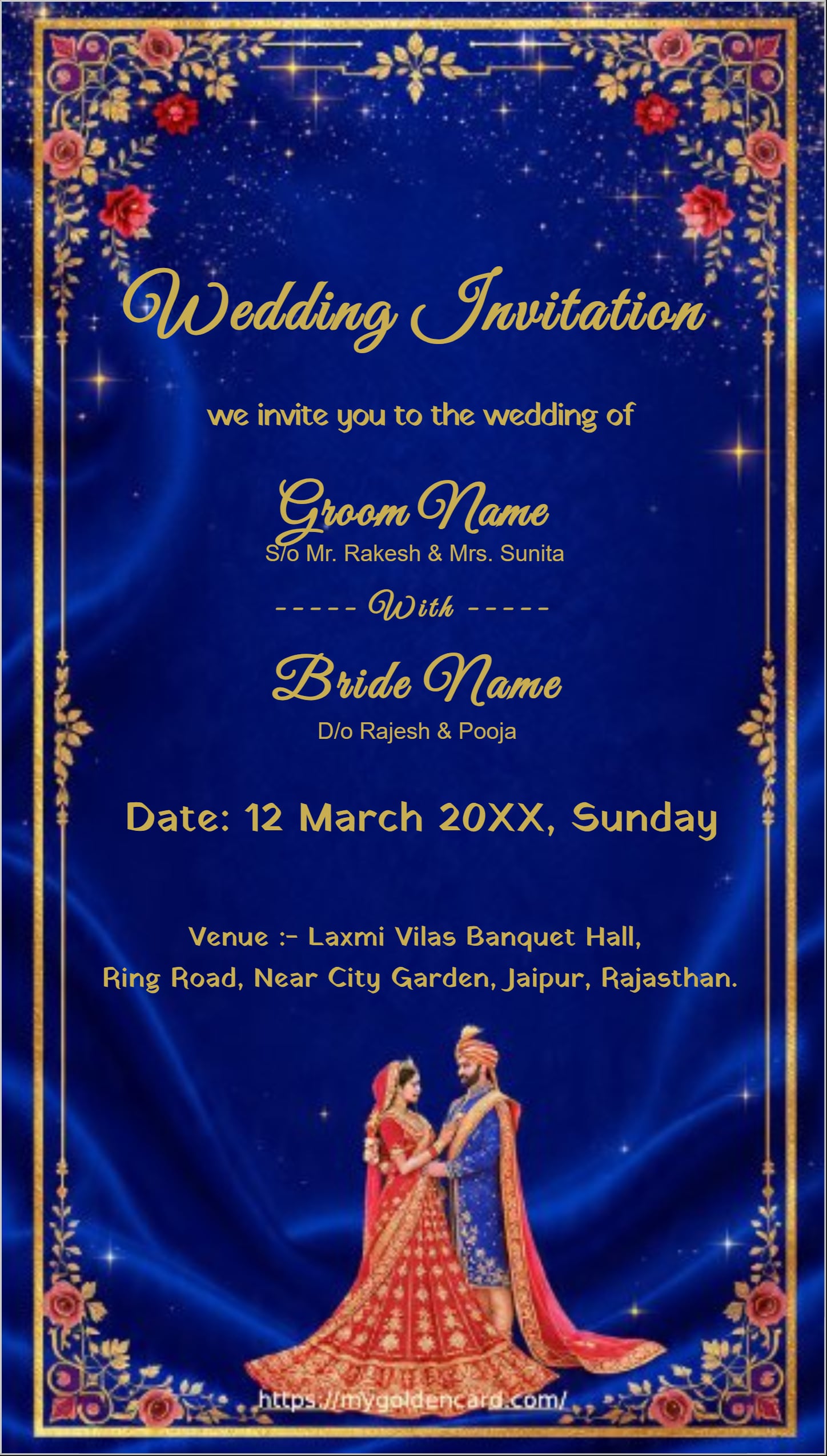 Royal Blue Marriage Invitation Card