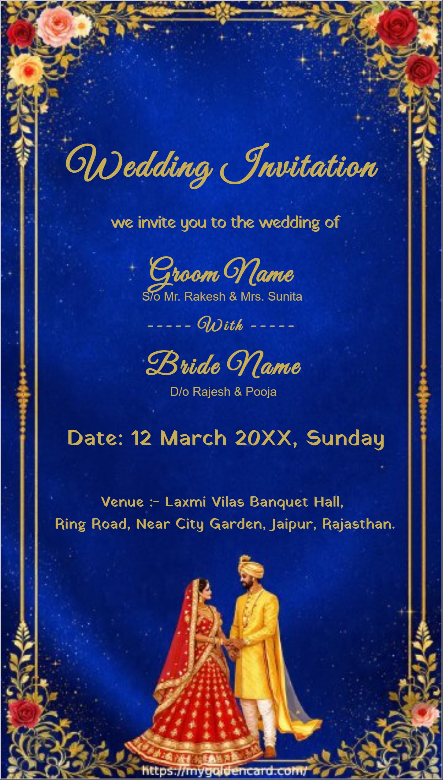 Luxury Indian Marriage Invitation Card with Golden Frame Design