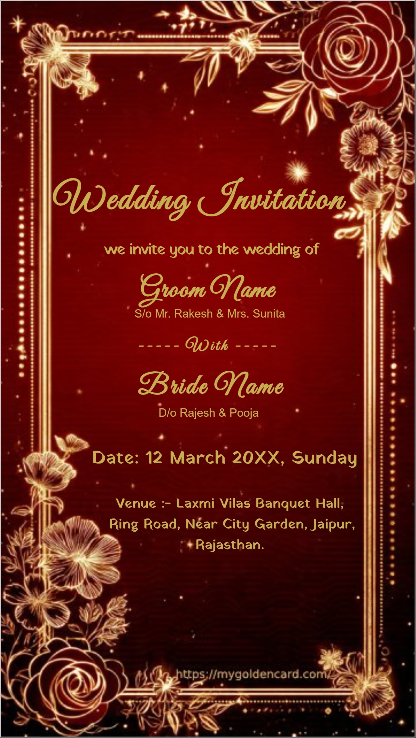 Wedding Invitation Golden Floral Border