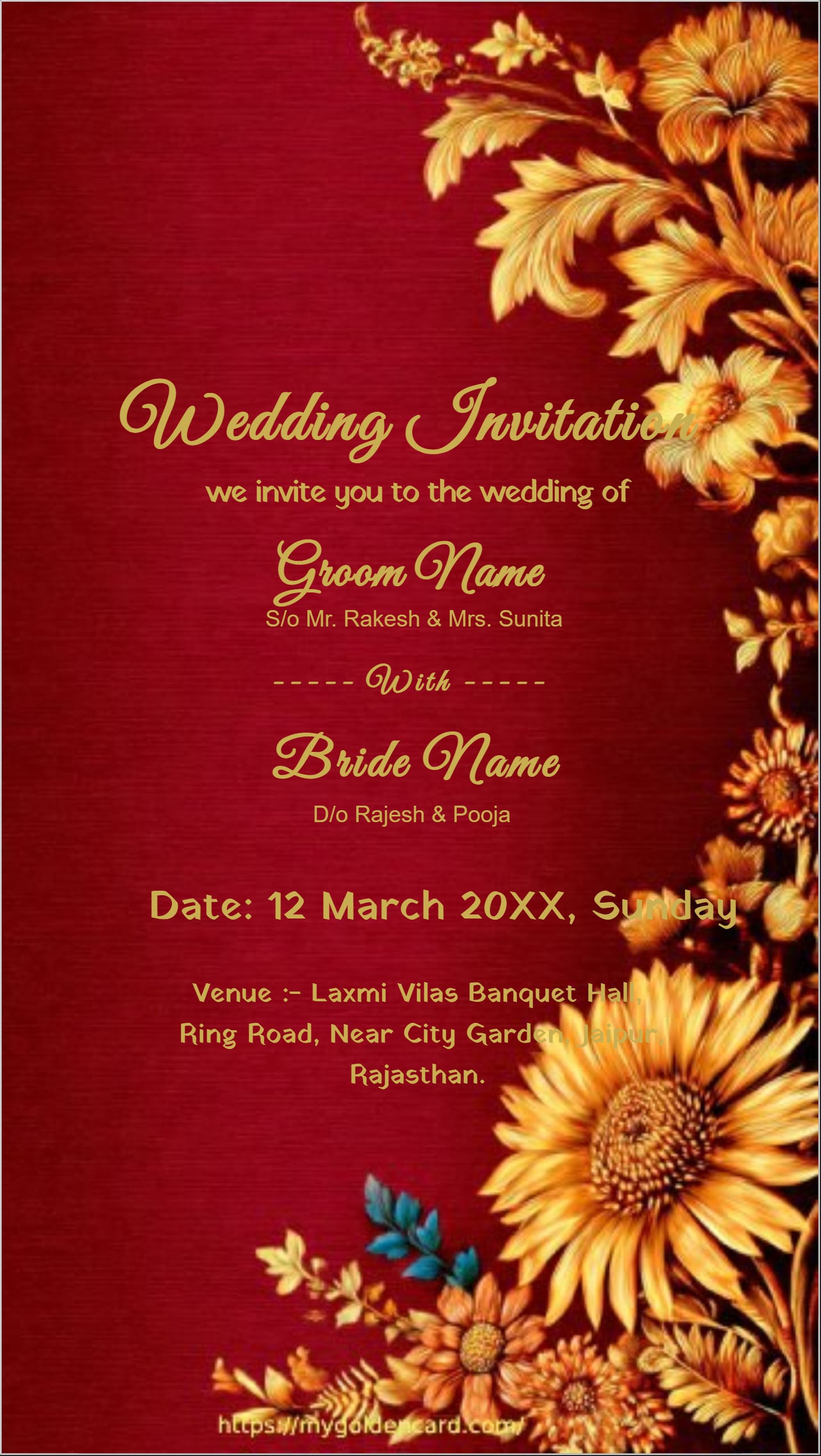 Wedding Invitation Maroon Gold Template