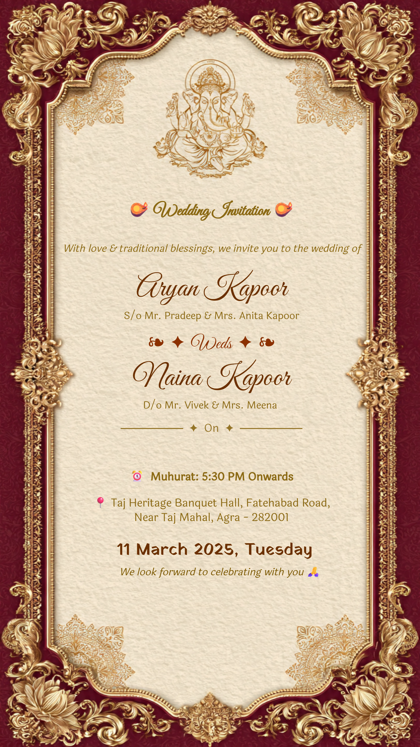 Indian Wedding Card Gold 17