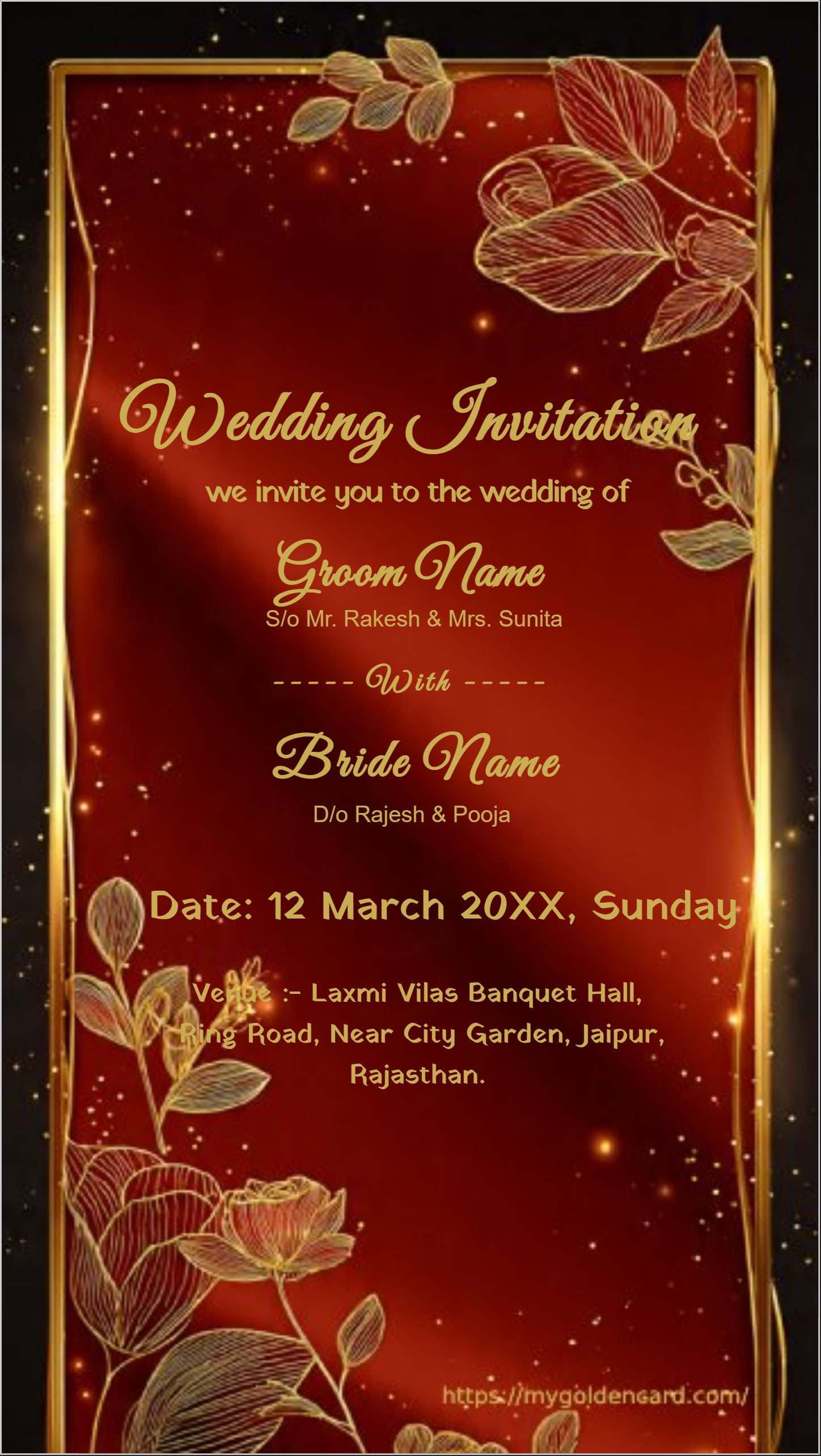 Royal Floral Gold Frame Wedding Invitation