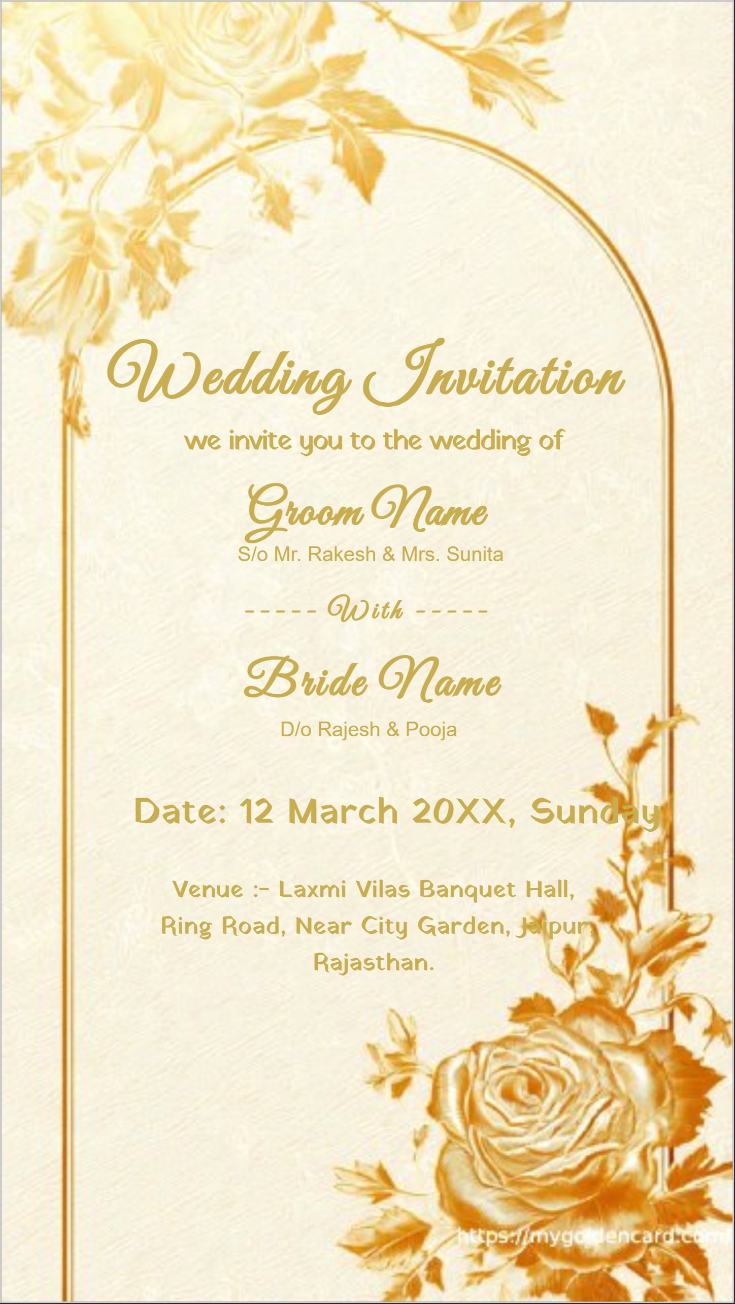Royal Marriage Card Floral Gold Frame