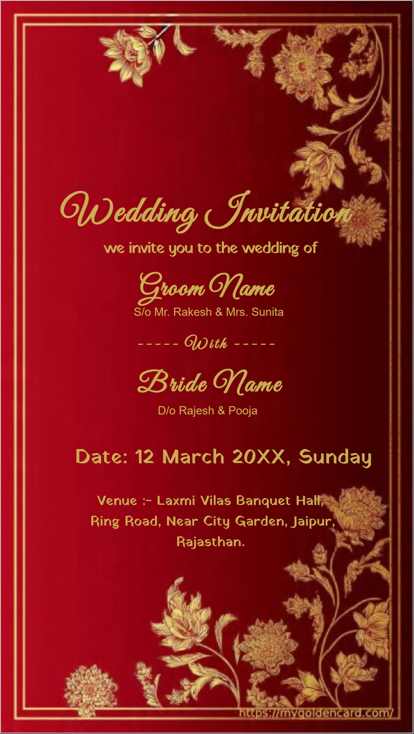 Royal Wedding Card Design Maroon Background