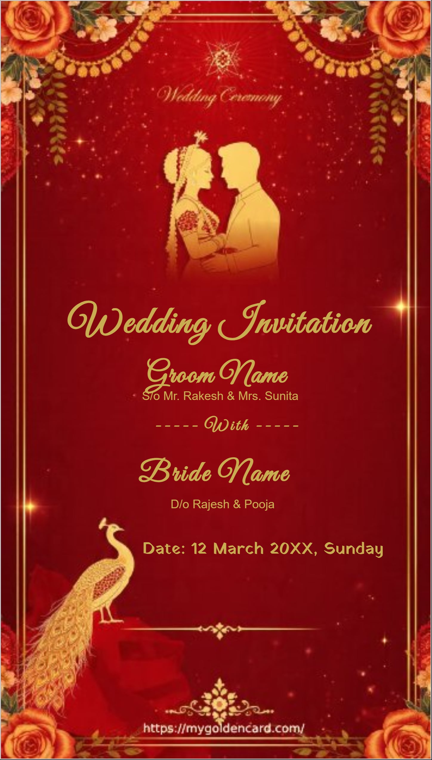 Classic Hindu Wedding Invitation Card Golden Royal Theme
